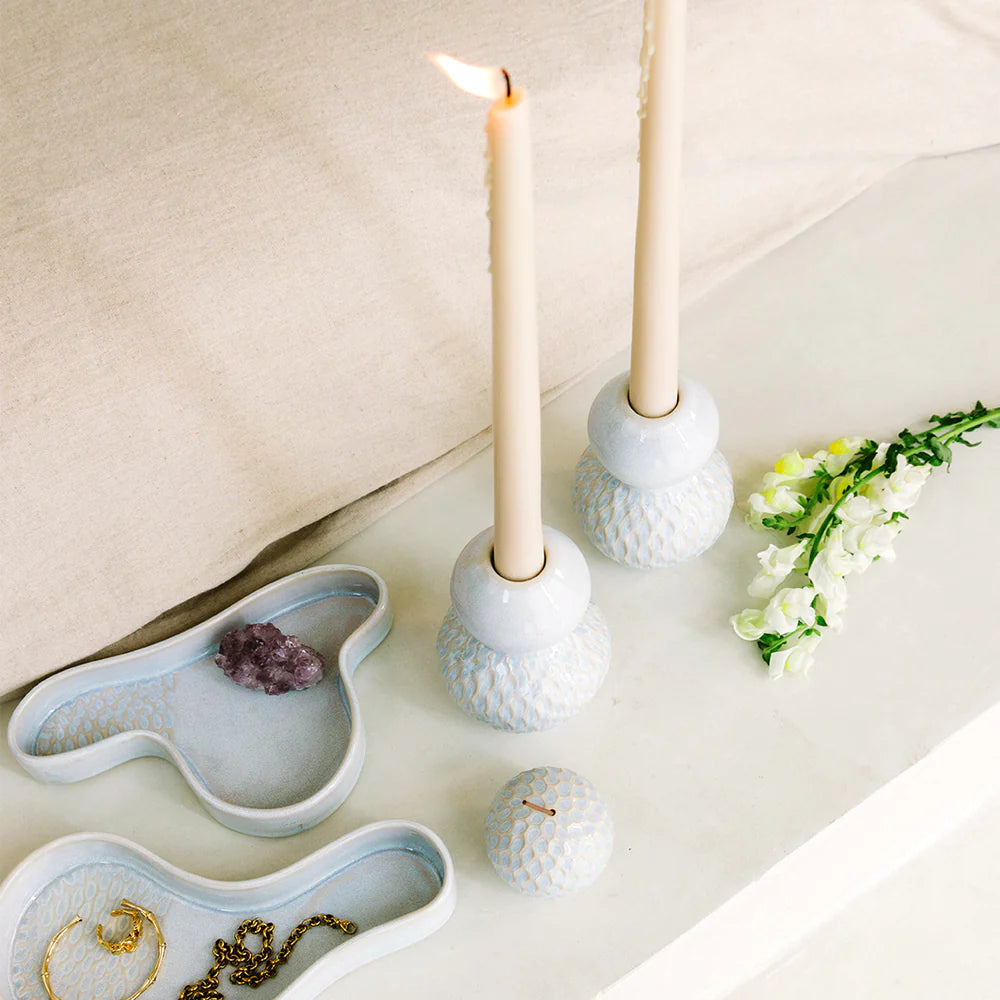 Candle Holder Pair - Lilac/Pearl