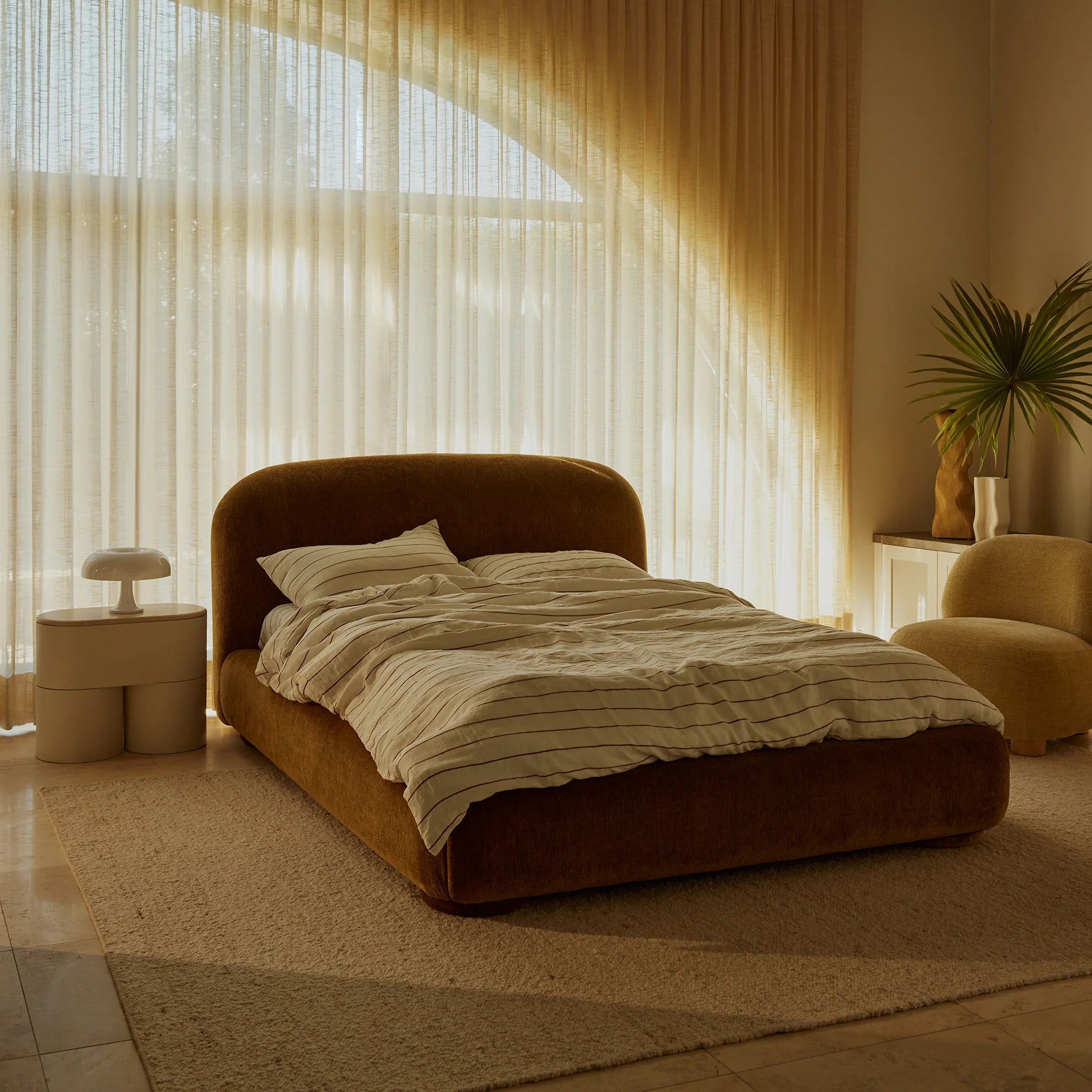 Lull Queen Upholstered Bed - Sandon Burnt Butter