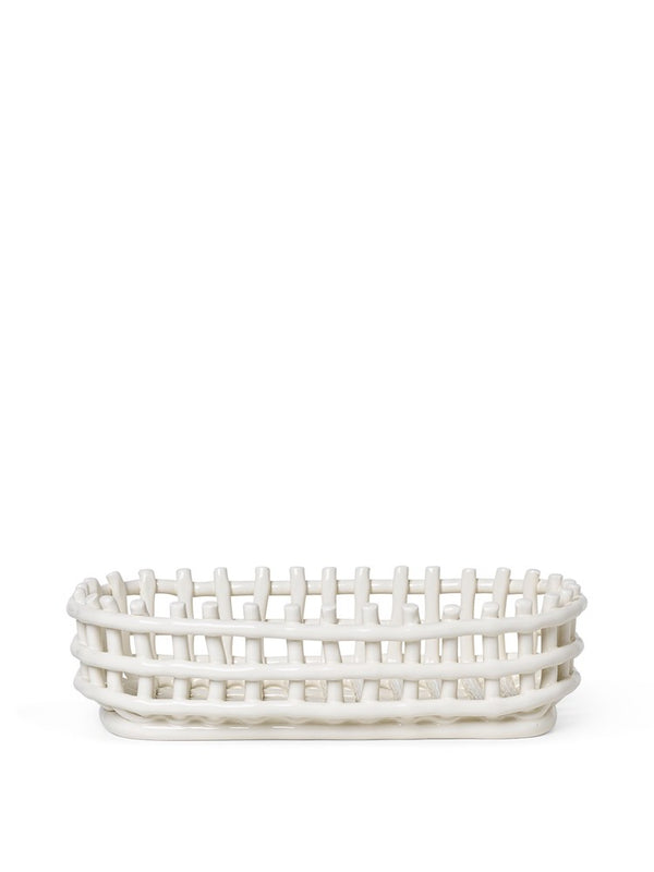 Ceramic Basket Oval - Off White