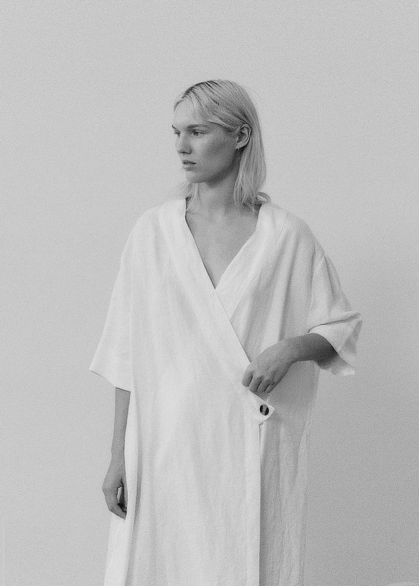 The Wrap Button Dress - White
