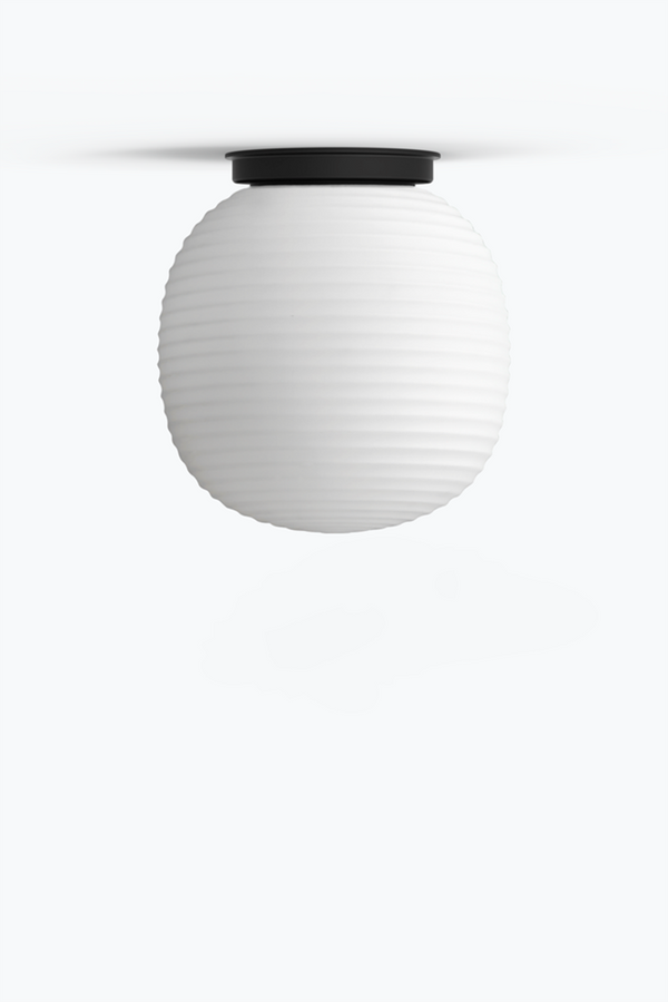 Lantern Globe Ceiling Lamp. Medium - Black Base w. Frosted White Opal Glass
