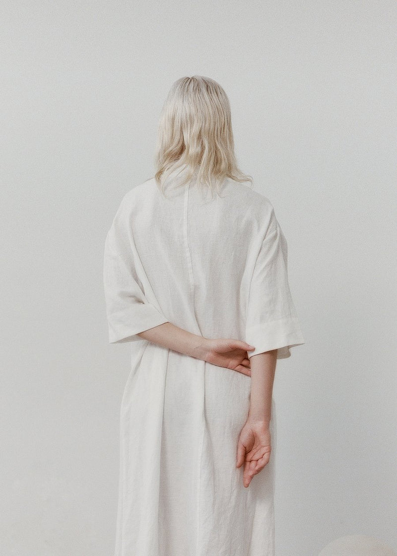The Wrap Button Dress - White