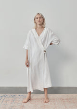 The Wrap Button Dress - White